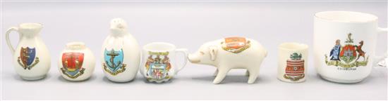 Group of crested china, 2 Louis Wain style cats etc